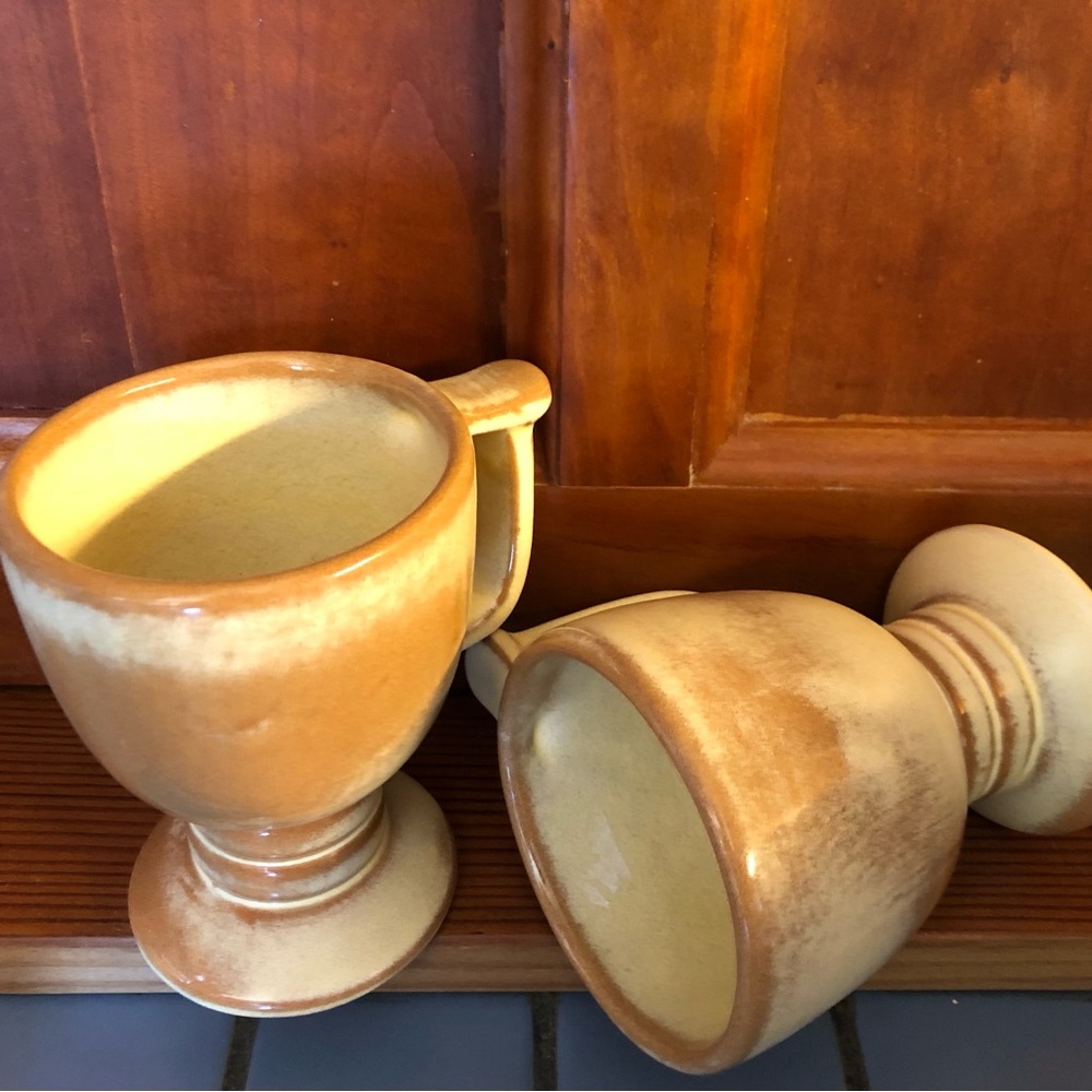 Frankoma Pottery 26LC Light Brown Yellow Beige Cup Goblet Set of 2 VTG MINT 4”H